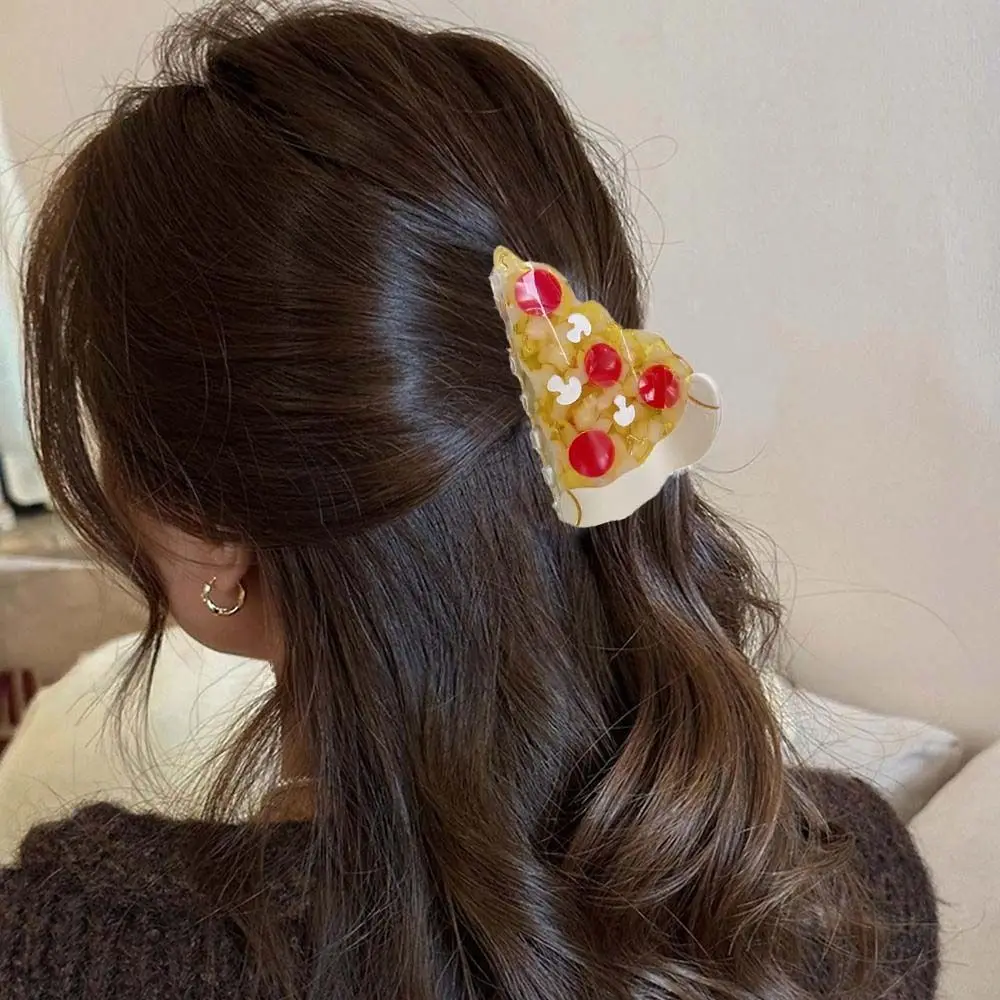 Elegant Cake Pizza Hair Claw Cherry Mid Size Mushroom Shark Clip Geometric Hair Accessories Acetate Hair Clip Daily