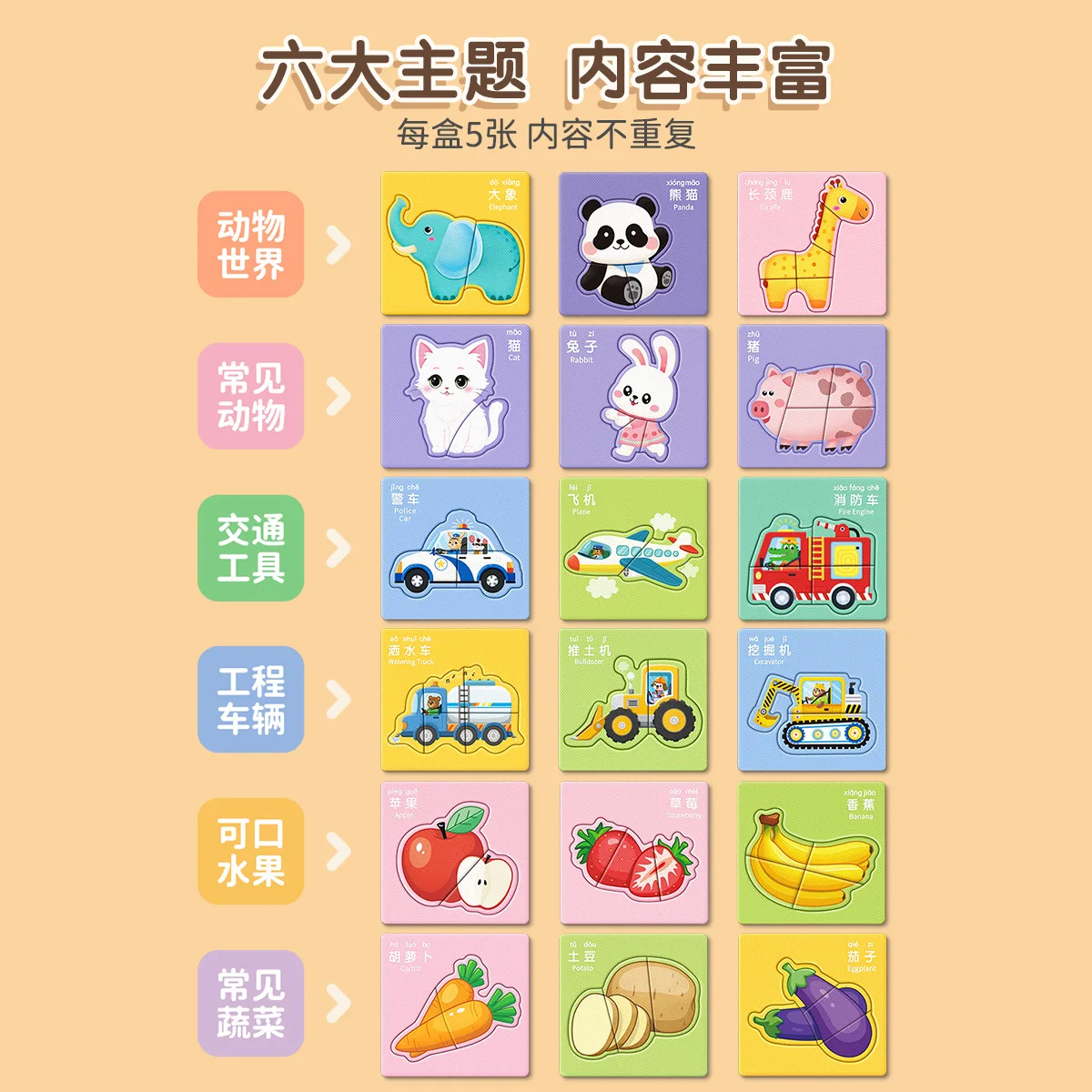 Kids Educational Puzzle 3-6 Years: Animal, Transport & Fruit Vegetable Jigsaw, Kindergarten Learning Toy