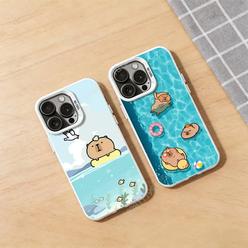 

Summer Swimming Capybara Phone Case for iPhone 17 16 Max Mini 15 14 13 Pro Plus 12 11 X XS Air Hard Protector