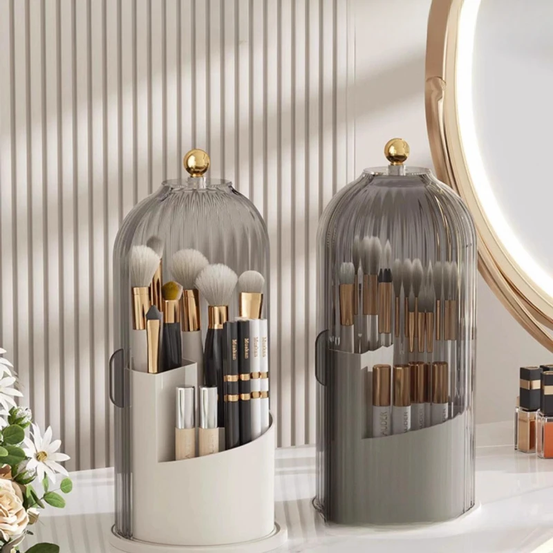 

Desktop Makeup Barrel, Rotating Organizer, Lidded Storage Tube, Transparent Bin, Birdcage-Shaped Organizer for Vanity