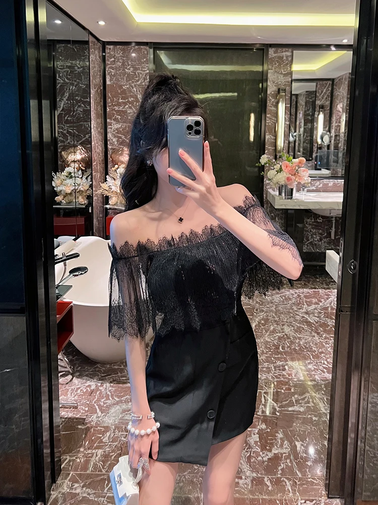 

Женский сексуальный комплект из кружевного топа на одно плечо и юбки Pure Desire, коллекция Sve Faion, весна