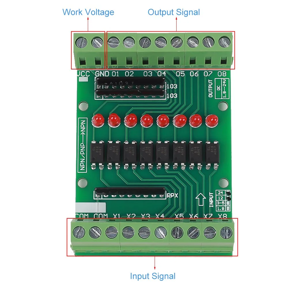 8 kanallı Optocoupler izolasyon modülü sinyal gerilim dönüştürücü PNP NPN düşük yüksek seviye çıkışı AC 110V 220V DC 3.3V 5V 12V 24V