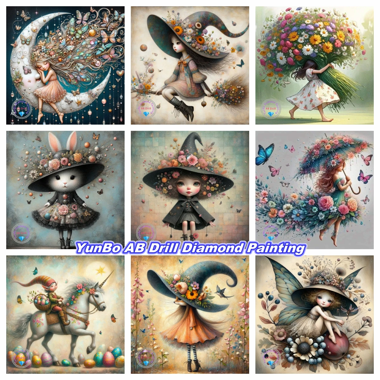 

Fantasy Flower Elf Big Cap DIY AB Diamond Painting Mosaic Cartoon Girl Art Cross Stitch Rhinestones Craft Home Decor Kid's Gift