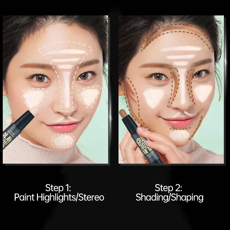 Double-Ended 2 In 1 Contour Pen Stick จมูกใบหน้าไฮไลท์ Shadows คอนซีลเลอร์แต่งตัว V-Face