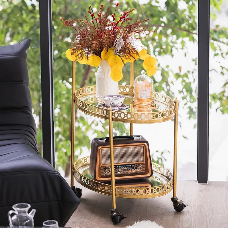 

Light luxury living room sofa coffee table rack dining side cabinet movable dining car home cart storage rack