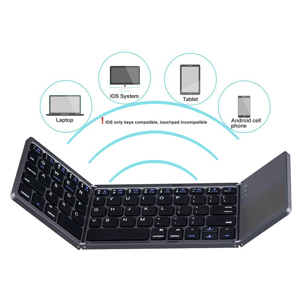 slim cordless mini folding touch wireless keyboard with touchpad