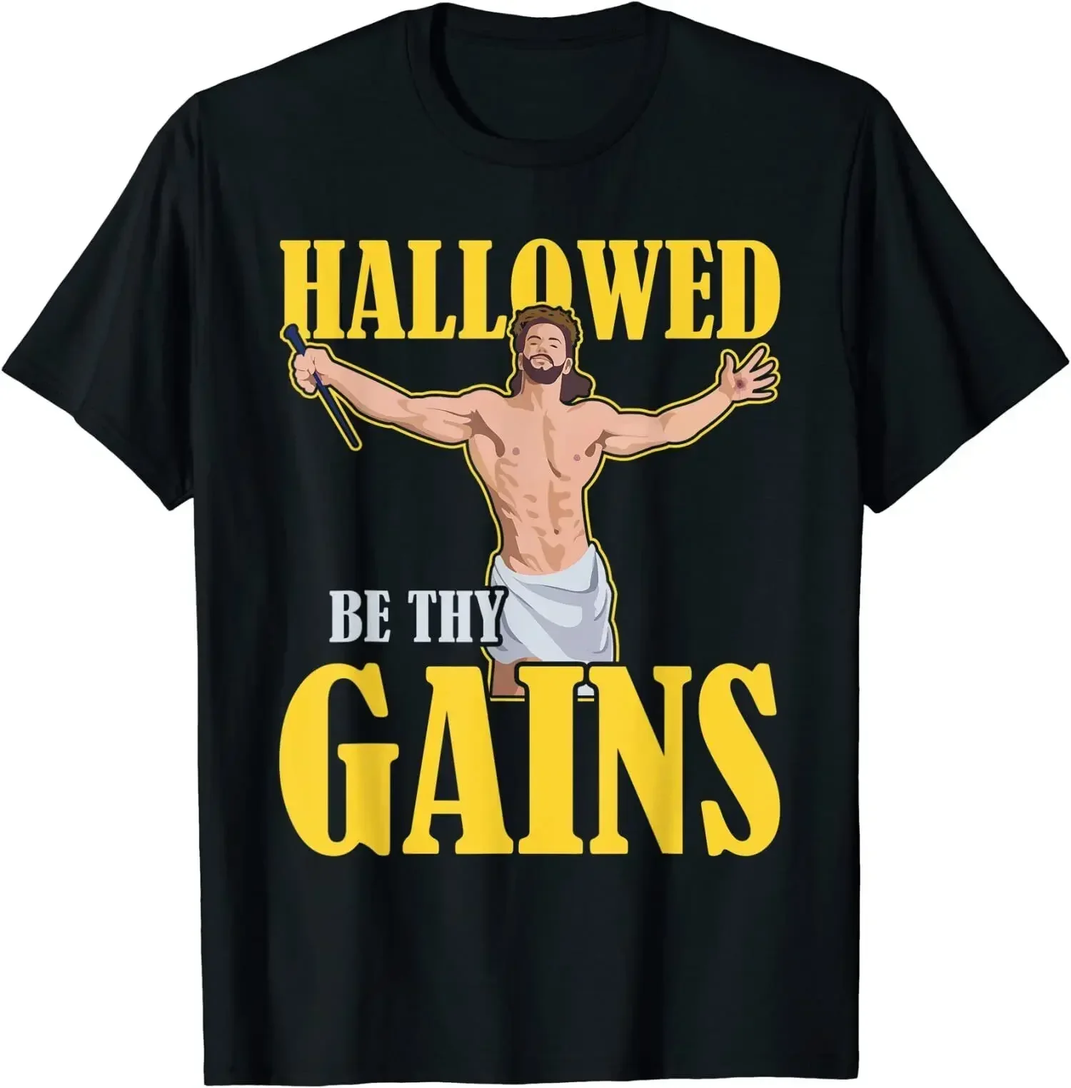 Hallowed Be Thy Gains Weight Lifting Hip Hop Cotton T Shirt Men Casual Short Sleeve Tees Tops Dropshipping