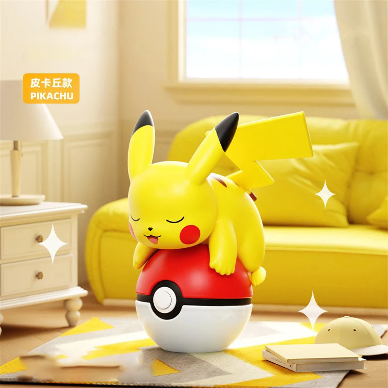Luminária Noturna de Pikachu Feita à Mão com Pokémon Autêntico, Poké Bola e Eevee, Boneco de Desenho Animado, Enfeite de Mesa, Brinquedo Infantil, Presente de Natal