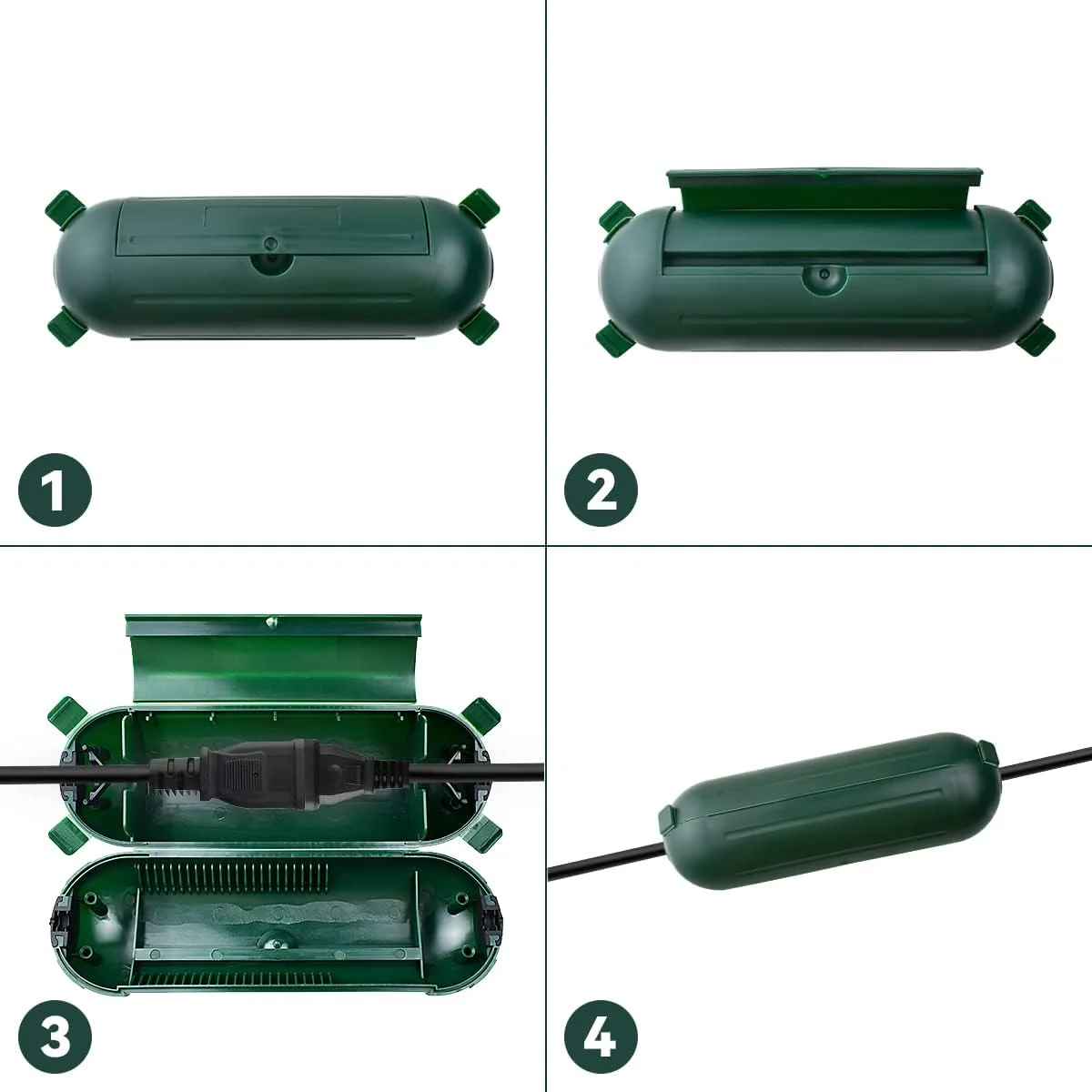 Outdoor Extension Cord Cover Waterproof Connection Protector with 4 Seal Latches Adjustable Compartment for AWG 12/14/16 Cords view 6