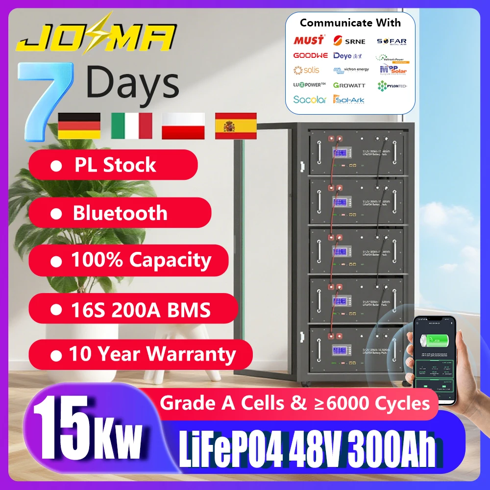 EU Stock 48V 300Ah LiFePO4 Battery Pack Active Equalizer 15Kwh 100Ah 120Ah 200Ah 150Ah 6000 Cycles RS485 CAN Home Energy Storage