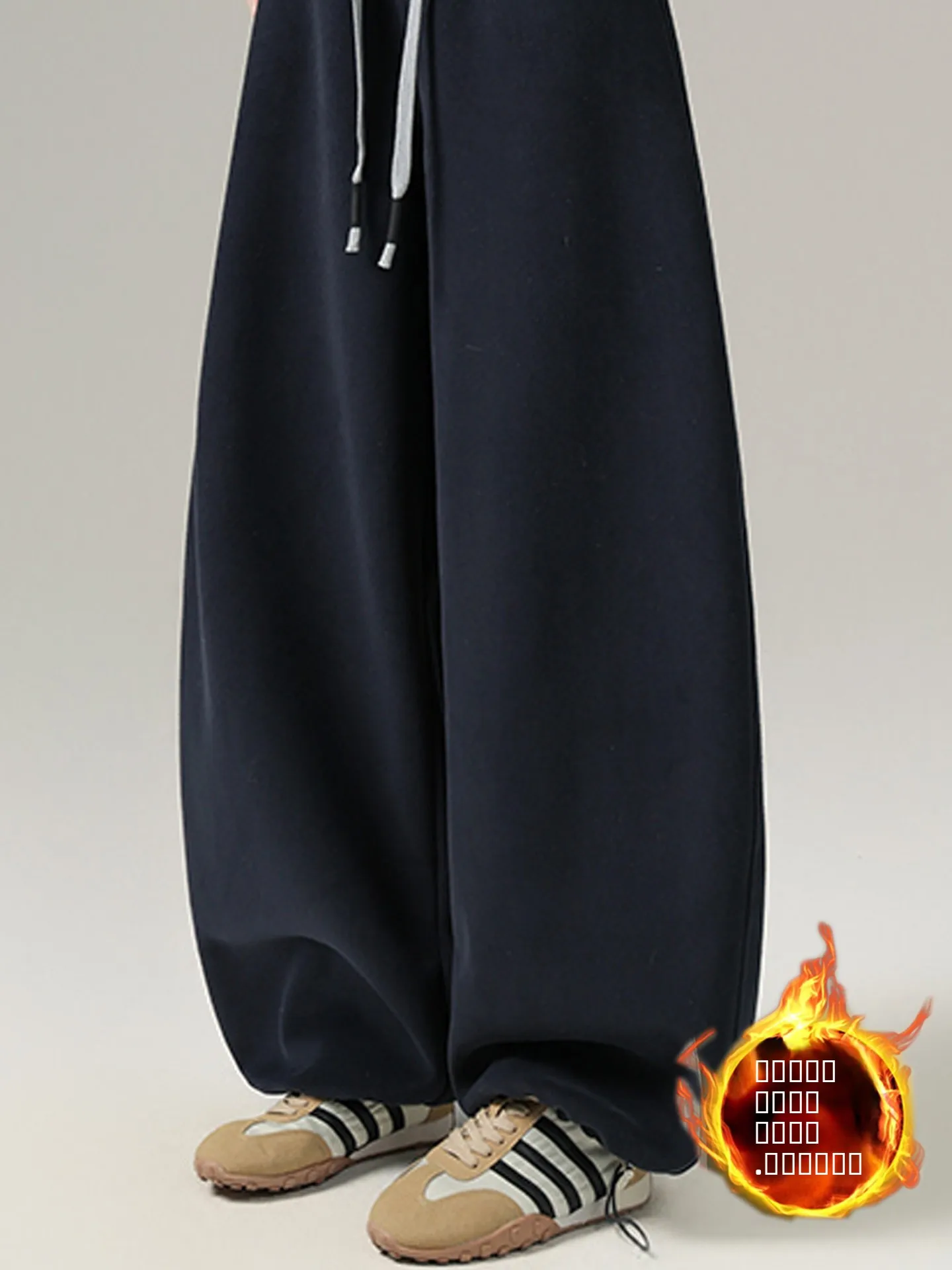 Pantaloni Sportivi Tibetani Blu Felpati da Donna, Invernali, Reversibili, con Coulisse, Gamba Larga, Stile Banana Knife