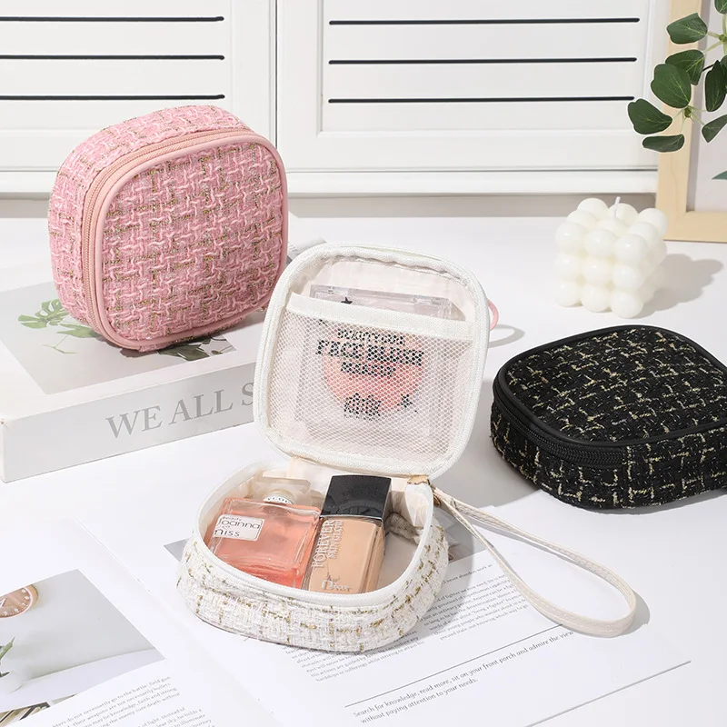 Bolsas de maquillaje de celosía, Mini bolsa francesa a cuadros, cuadrada, lápiz labial, organizador de cosméticos al aire libre, bolsa de viaje, neceseres para mujer