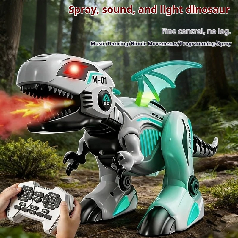 Remote Control Dinosaur Robot Programmable Spray Tyrannosaurus Rex Electronic Simulation Animal Toy With Light Sound Gift For