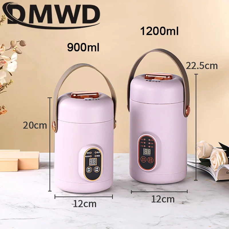 DMWD-Olla de estofado eléctrica de 1200ml, Mini taza portátil de salud, sopa de té perfumada, gachas, calentador, caldera de agua, cita en 12H, viaje
