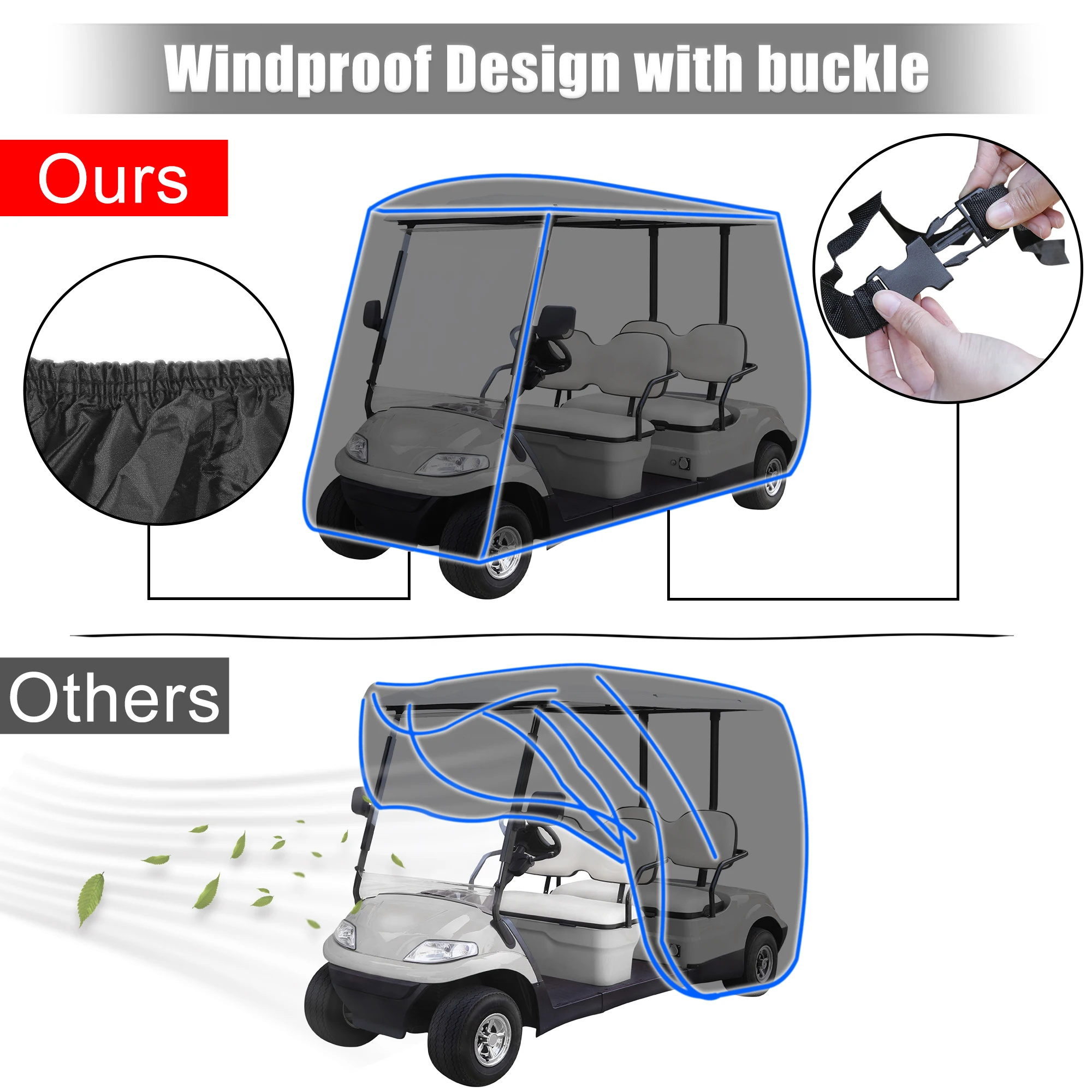 X Autohaux Waterproof Golf Cart Cover 400D Protective Outdoor Cover Sunproof Dustproof for 2 / 4 Passengers Golf Cart Accessory