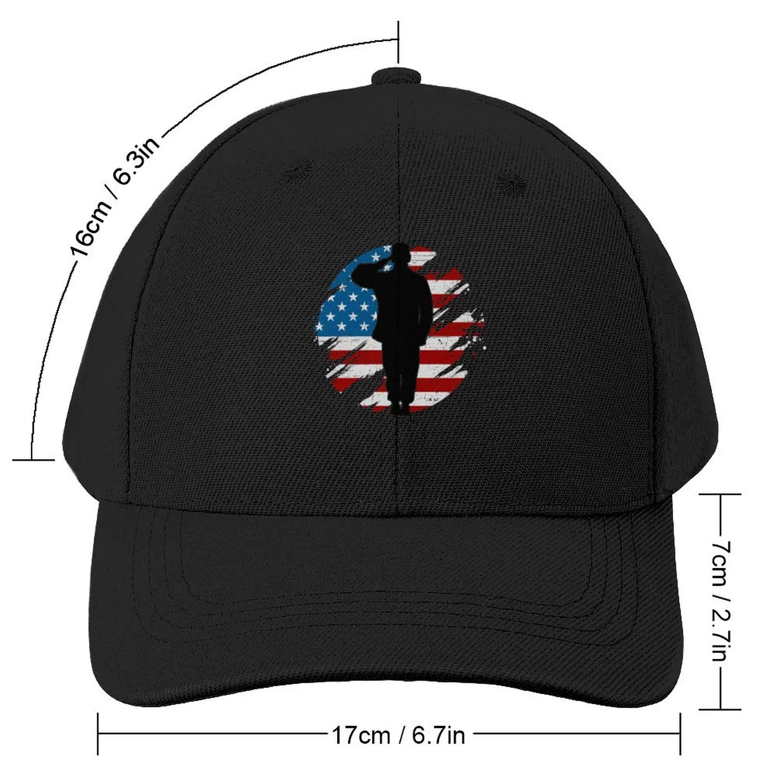 American Flag Saluting Soldier Round Grunge, Proud Soldier Baseball Cap Golf Hat Man Uv Protection Solar Hat Hats Woman Men's