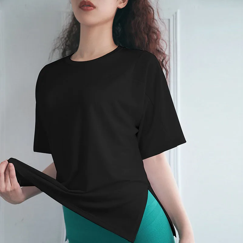 Mesh Stitching Sports T-shirt Woman Yoga Short Sleeve Fitness Tops Loose Sports Fitness Shirts Quick Dry Running Shirts