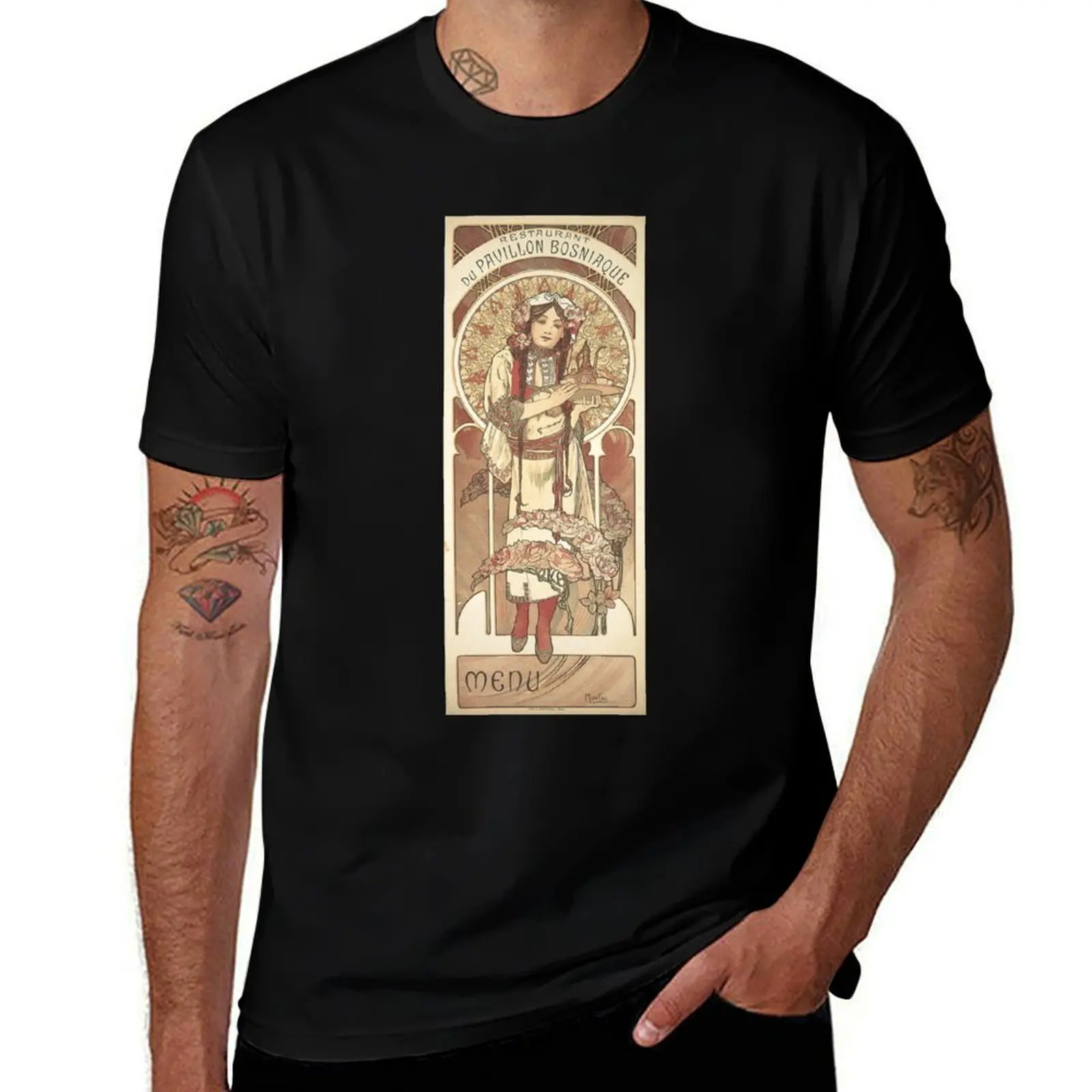 Bosnie-Herzegovine (menu), by Alphonse Mucha. HIGH DEFINITION T-Shirt Fashion Graphic Tee for Men T-Shirt