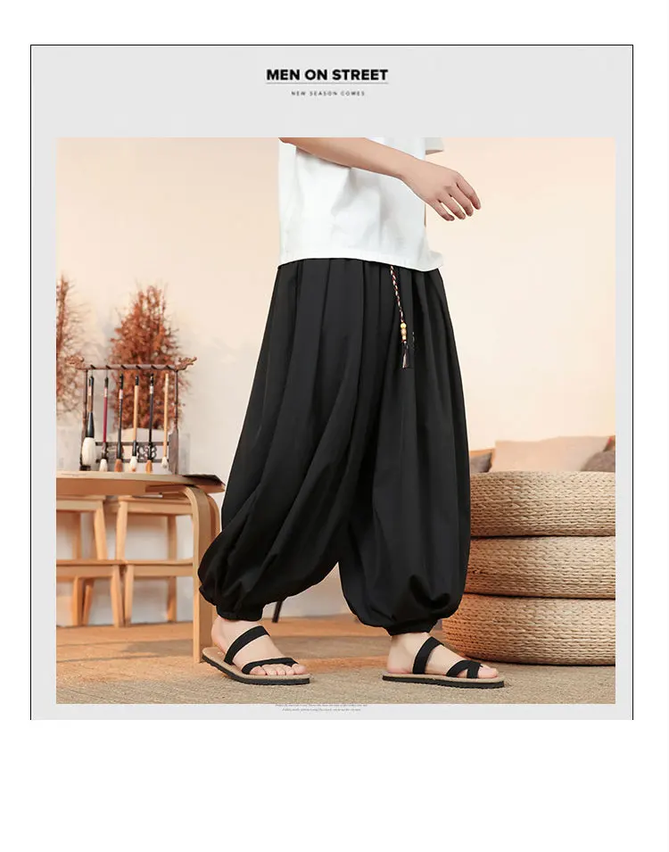 Plus Size 8XL Pants Men Summer Ice Silk Thin Lantern Pants Men Fashion Loose Breathable Casual Comfortable Wide Leg Trousers Men