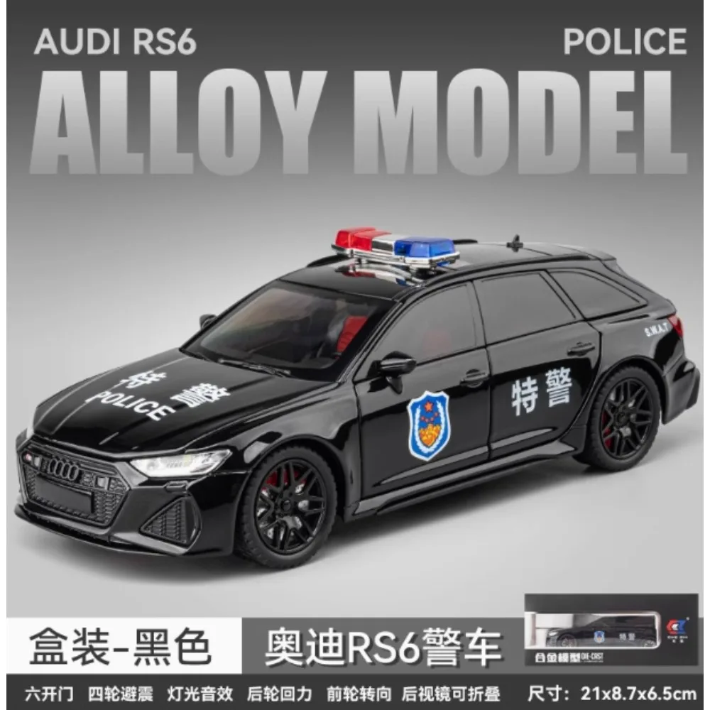 Voitures de Police AUDI RS6, modèles miniatures en alliage moulé sous pression, jouets avec son et lumière, véhicules à tirer pour enfants, cadeaux de Collection, 1:24
