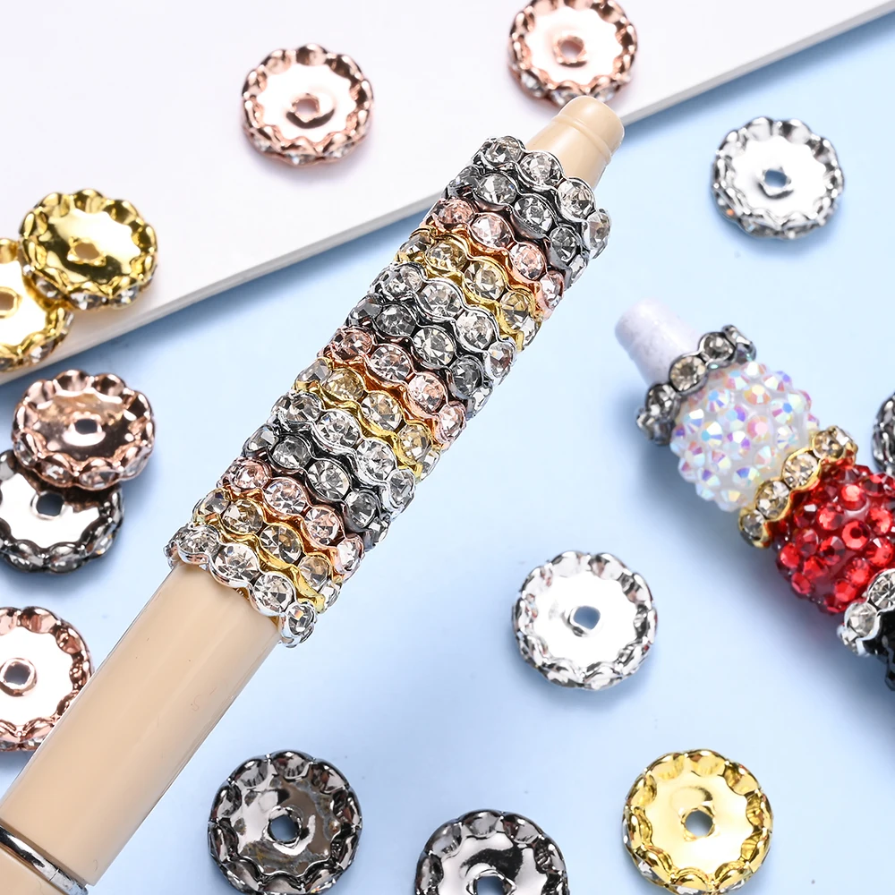 20 Stück 15MM Glitzernde Strass-Blumen-Abstandsperlen aus Legierung, Funkelnde Kristall-Wellen-Rondelle-Perlen für DIY-Schmuck-Bastelzubehör – Detail 4
