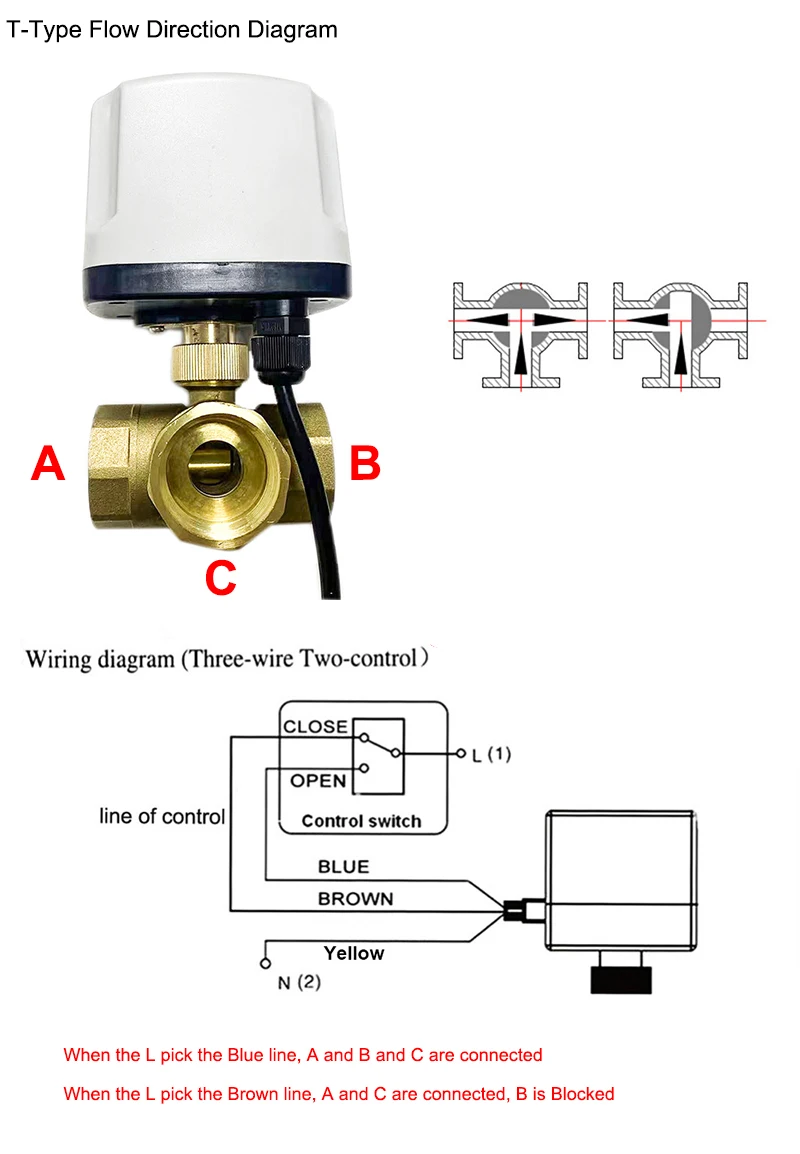 Magnetventil 1/2'' 3/4'' 1'' 1-1/4'' IP65 Waterproof Brass Motorized Ball Valve 3-Wire 2 Control T Type 3 Way Electric Ball Valve Wasser und Dampf — Detail 3