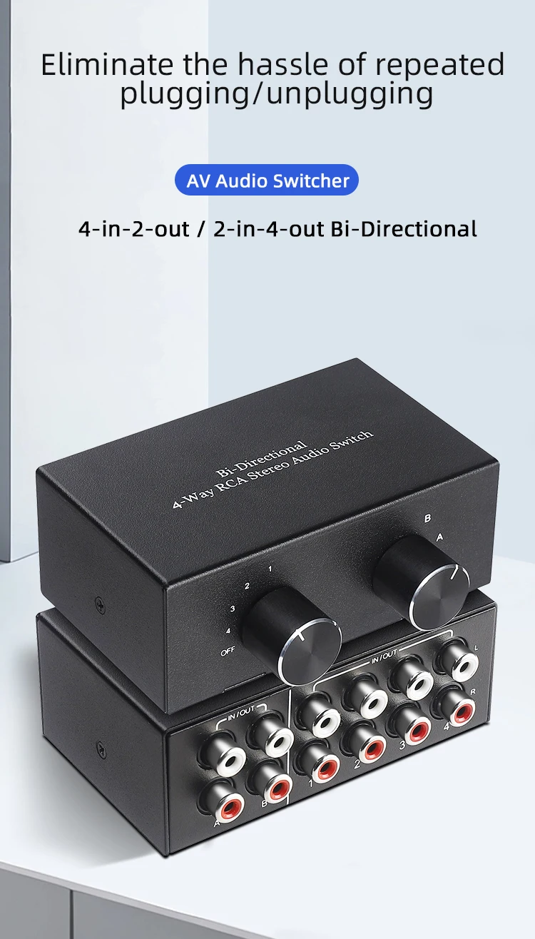 RCA 4x2 2x4 Switch Bi-Directional 4 In 2 Out/2 In 4 Out R/L Stereo Switcher AC004A H7EC