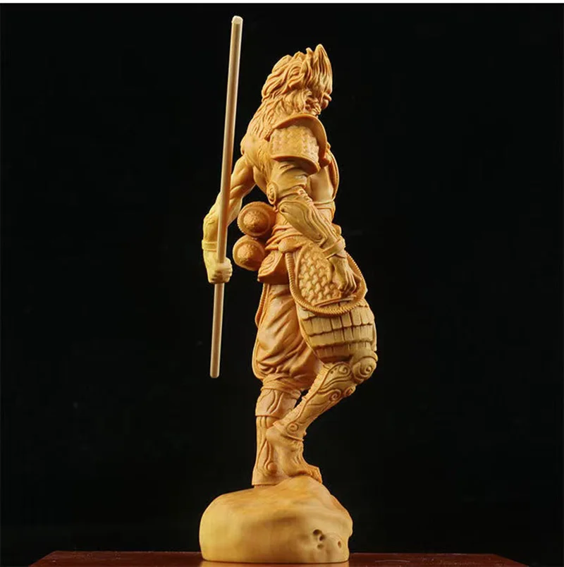 Natural Solid Wood Battle Buddha Monkey, Sun Wukong Figure Statue, Mythical Monkey, Home and Office, Feng Shui Statue, 6.28 in