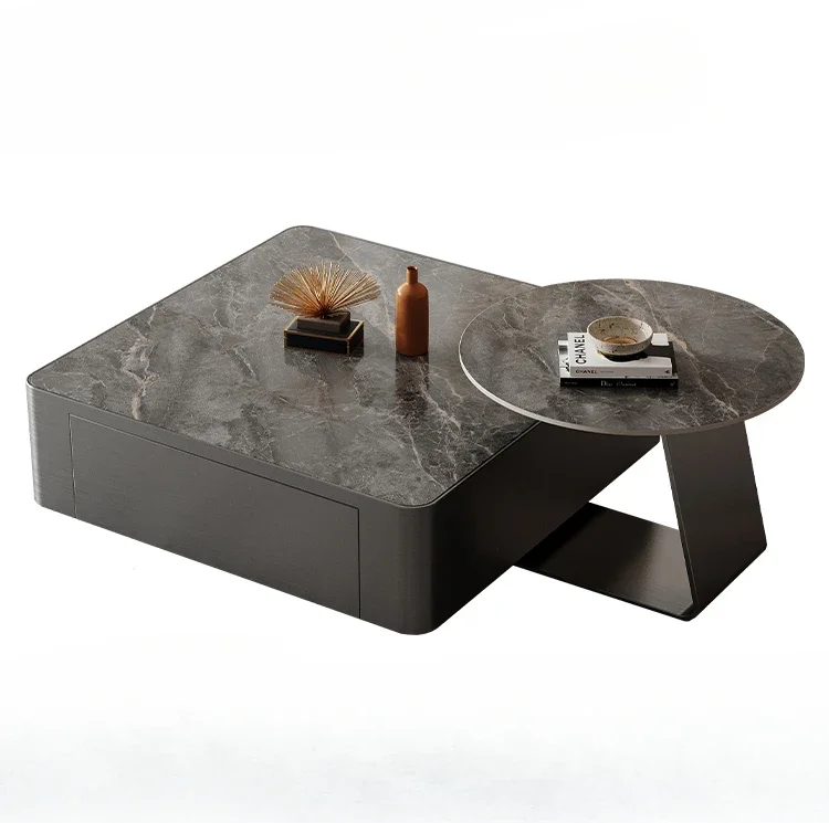 

Italian Light Luxury Stainless Steel Rock Panel Designer Home Living Room Art Sense Modern and Simple Tea Table