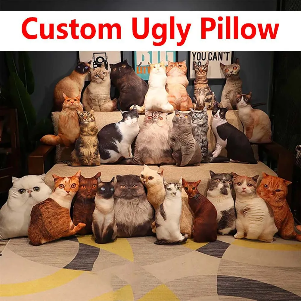 Hot Custom 3D Pet Cat Ugly Pillow Personalized Animals Creative Gift Sofa Throw Pillow Memorial CushionCustomized Dog Pillow