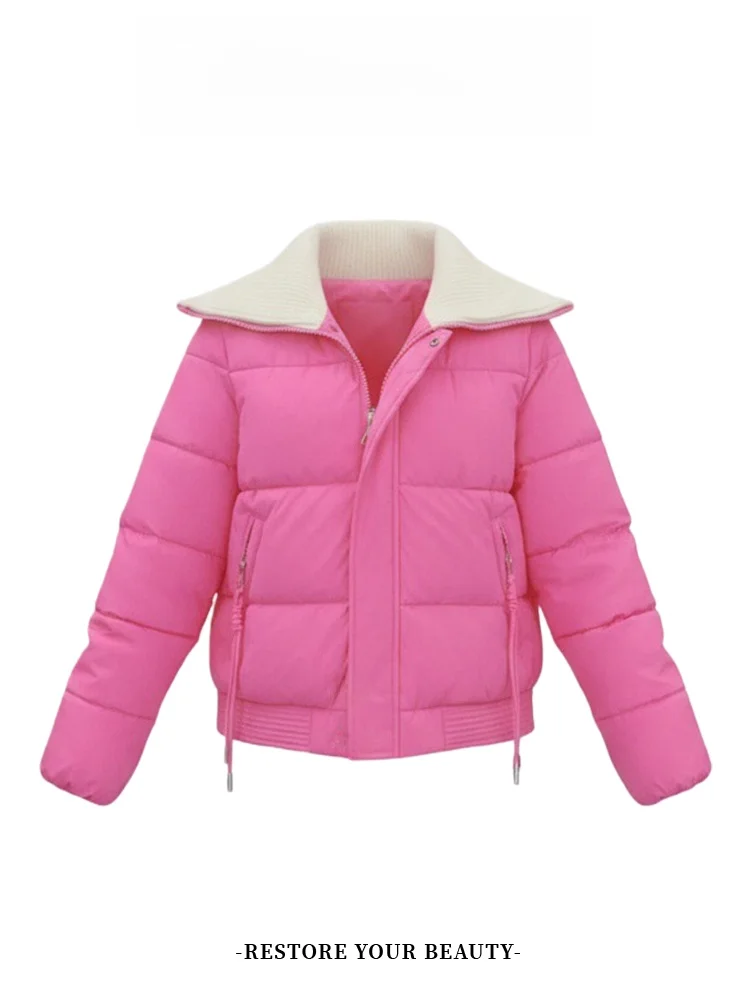 

Thiened Stand Collar down Cotton Jaet Women's Sle 2026 New ular ort Warm Cotton Coat Outerwear Korean Loose Fit