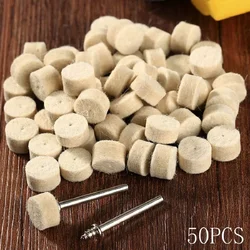 50Pcs Wool Felt Polishing Buffing Round Wheel Grinding Polishing Pads 13x8mm/25x8mm with 2Pcs 3.2mm Shanks Rotary Abrasive Tool