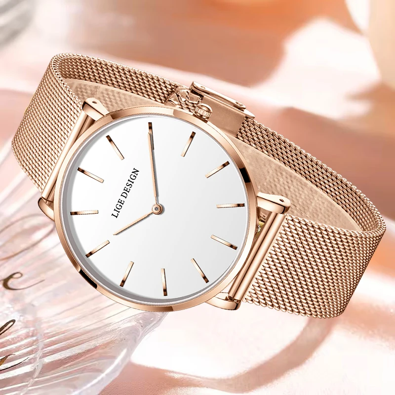 LIGE Original Quartz Watch for Women Fashion Elegant Ladies Watches Stainless Steel Waterproof Women's Wristwatch Reloj Mujer