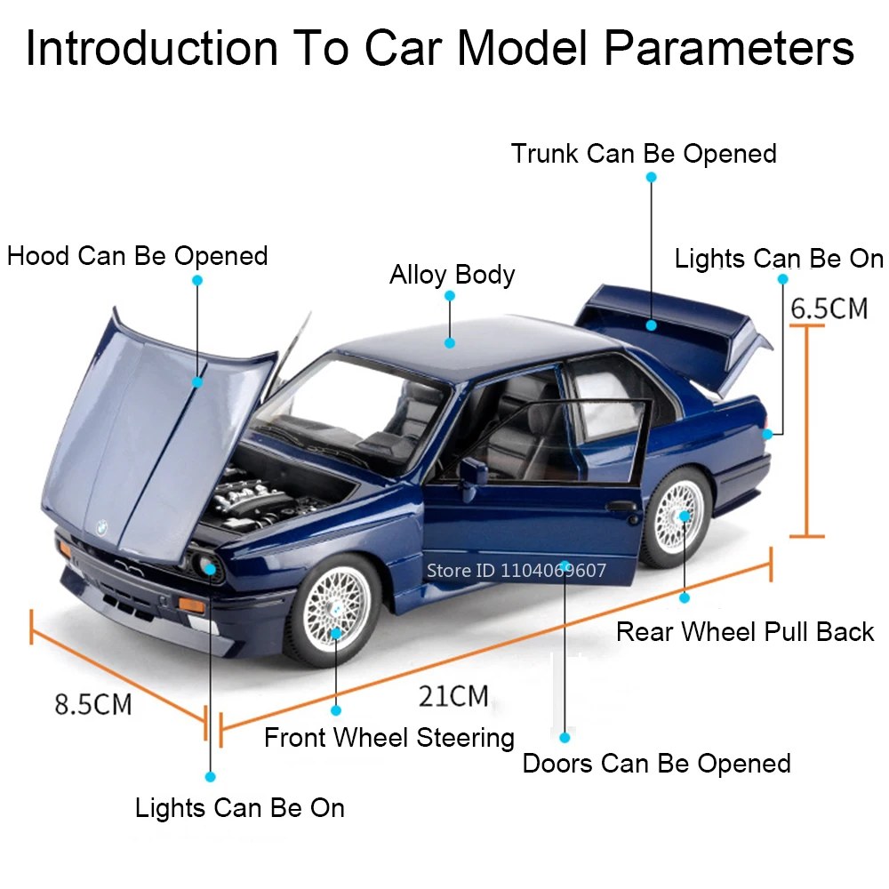 1:24 M3 Modelli di auto giocattolo in miniatura Lega pressofusa Suono Luce Porte aperte Assorbimento degli urti Tirare indietro Mini veicoli per i regali dei ragazzi