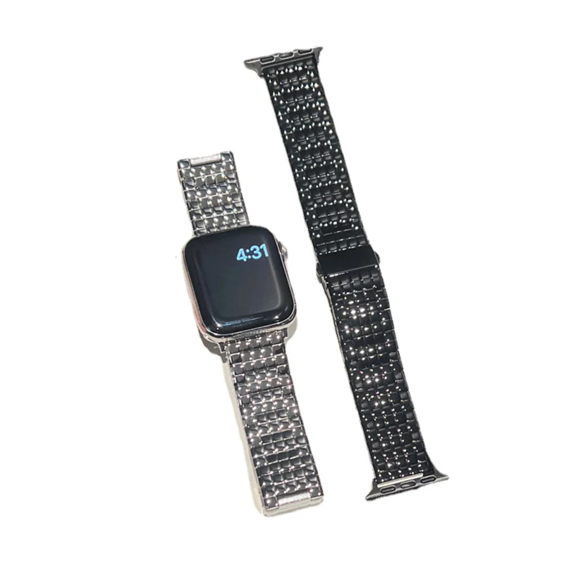 Pulseira de metal padrão quadrado para Apple Watch, Pulseira para iWatch Series 7, Correa 45mm, 41mm, 38mm, 40, 9, 8, 6, 5, SE, 4, Ultra2, 49 milímetros