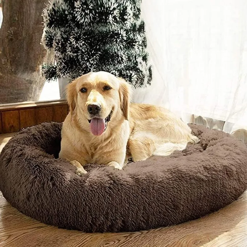 Plush Calming Dog Beds, Donut Dog Bed for Small Dogs, Medium, Large & X-Large, Comfy Cuddler Dog Bed and Cat Bed in Faux Fur,