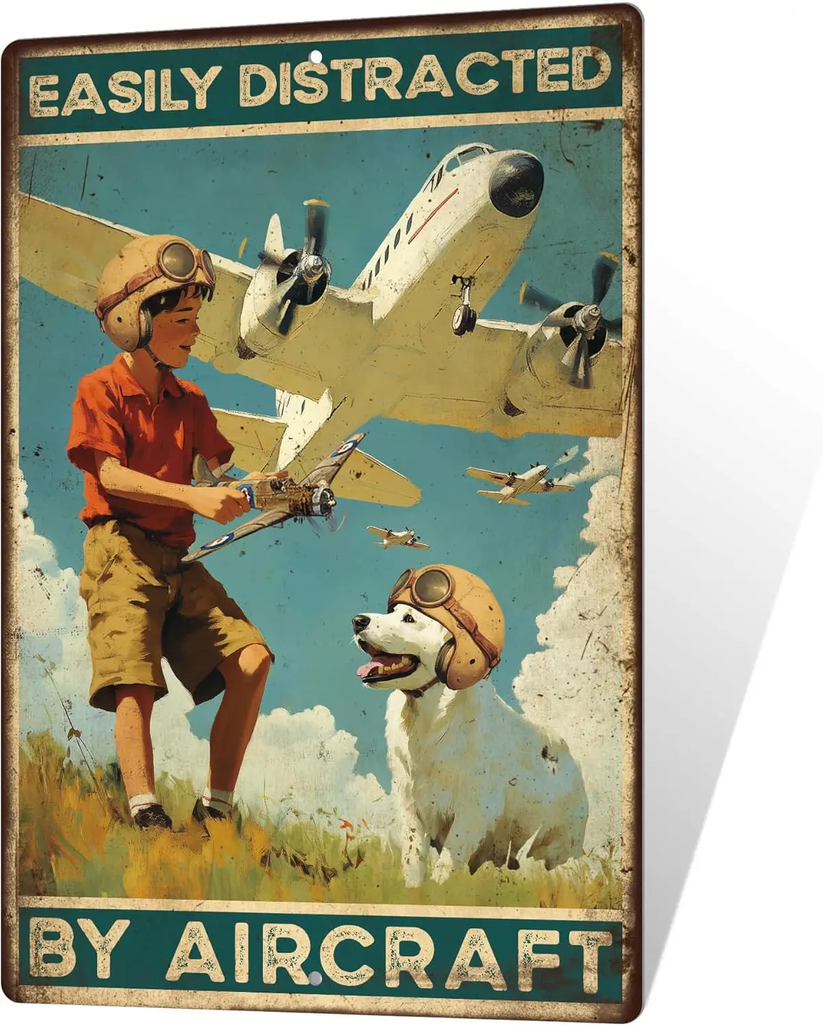 Putuo Decor Airplane Tin Signs Aviation Wall Art Easily Distracted by Aircraft Metal Signs Aviation Gifts for Man Cave Home Livi