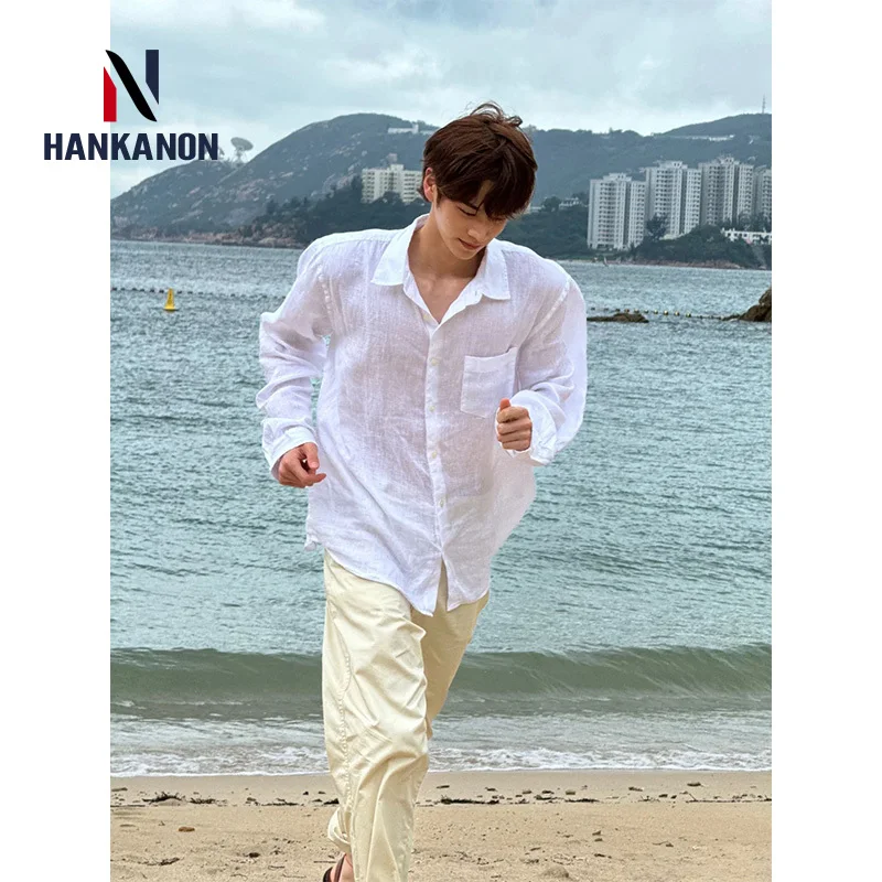 

100% cotton casual menswear, summer sun protection lightweight long-sleeve shirt.White dress shirt for everyday commuting.