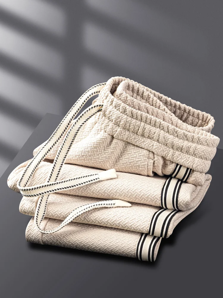 

Мужские спортивные брюки премиум-класса с текстурной тканью, приталенные, с боковыми полосками, прямые штаны, осенне-зимний модный тренд