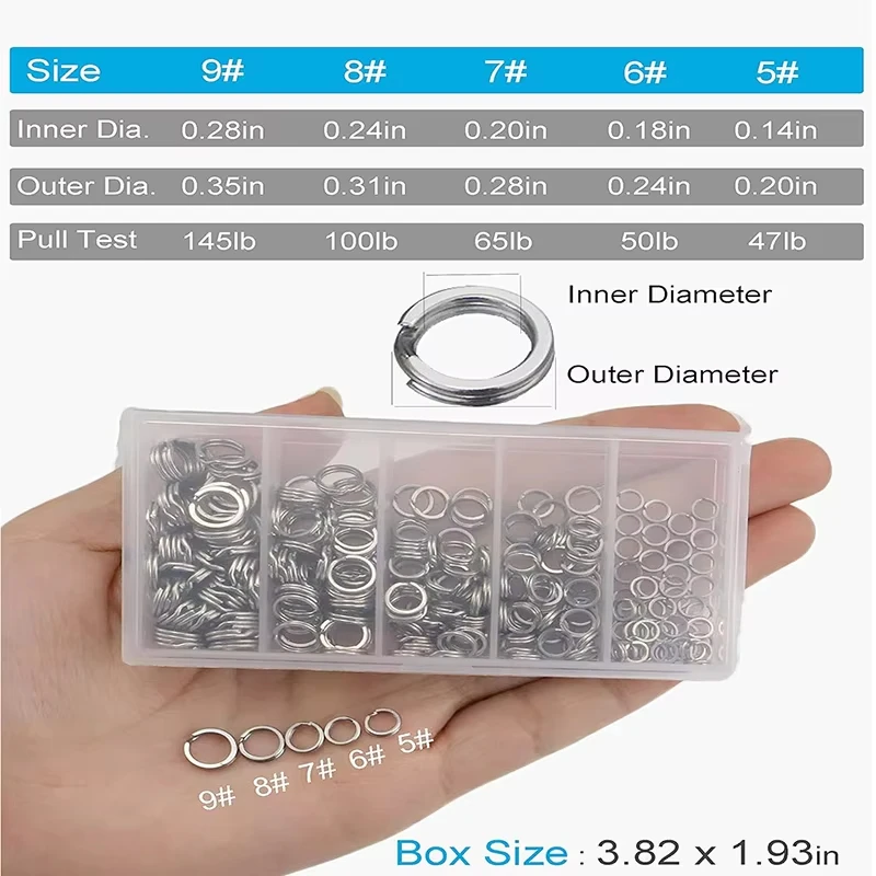 5 Size Stainless Steel Fishing Split Rings High Strength Large Tensile Force Lure Connector Loop Set 200/250PCS For Tackle Box