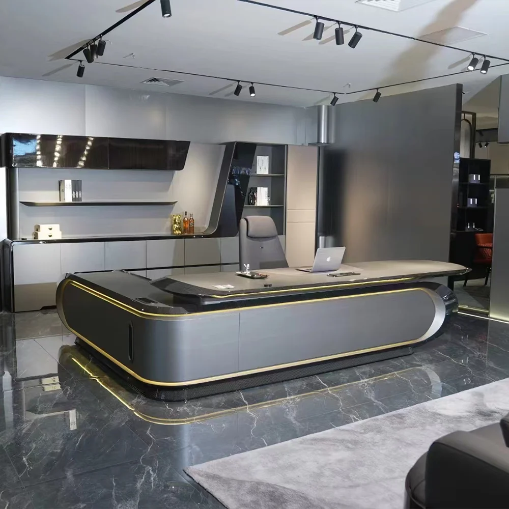 Luxurious Minimalist L Shape Modern High End Executive Boss Office Desk
