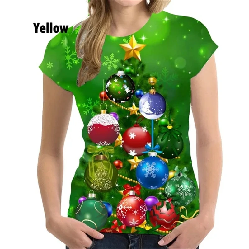 Women Christmas Clothing XS-4XL Christmas Hot Sale 3D T-shirt Christmas Tree Printing Short Sleeve Cool Fashion T Shirts Female