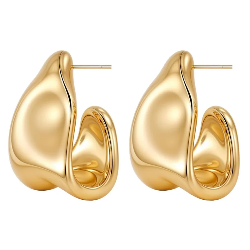 New Minimalist Irregular 18k Gold-plated Earrings Fashionable C-shaped Stainless Steel Stud Earrings Women's Jewelry Gift