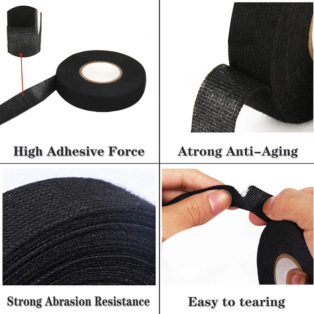 15M Heat-resistant Flame Retardant Tape Adhesive Fabric Electrical Tape For Automotive Cable Harness Wiring Loom Protection