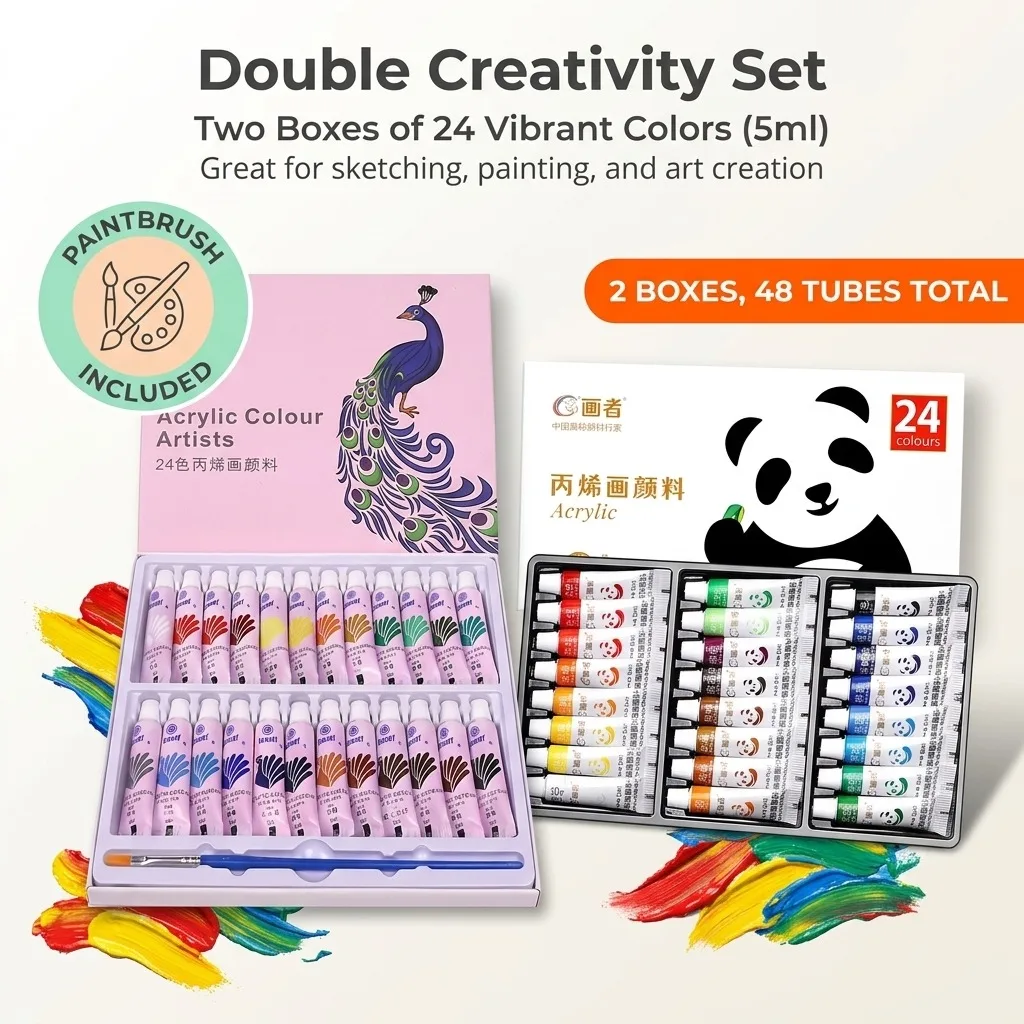 2 Pcs 12/24 Color 5ml Acrylic Painting Paints, Suitable for Painting, Acrylic Painting, Learning Painting Supplies, Birthday Gif