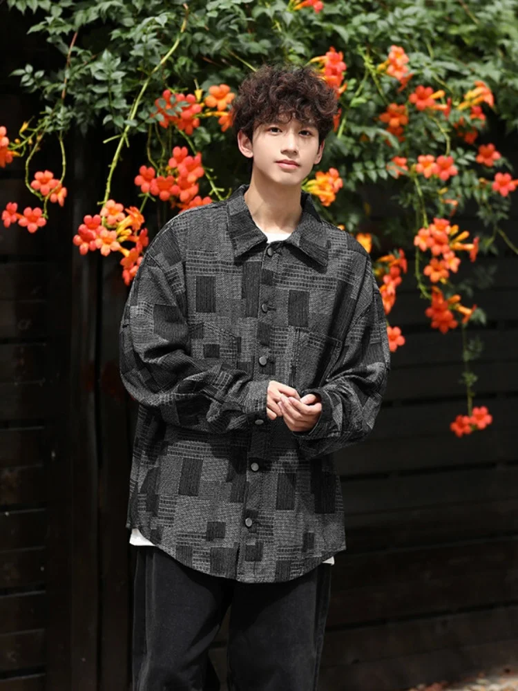 

Мужская рубашка в клетку с длинным рукавом, премиум-стиль, с отложным воротником, новинка весны, в стиле OOTD, с легким ароматом элегантности, модная верхняя одежда