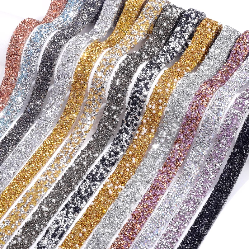 Rhinestone Banding Trim - 1 jarda/pacote 90cm 10/15mm hot fix