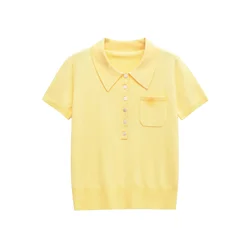 Women Spring Summer Elegant Knitted Polo T-shirts For Women Loose Soft Temperament Short Sleeve Thin Women Pulovers 9598047