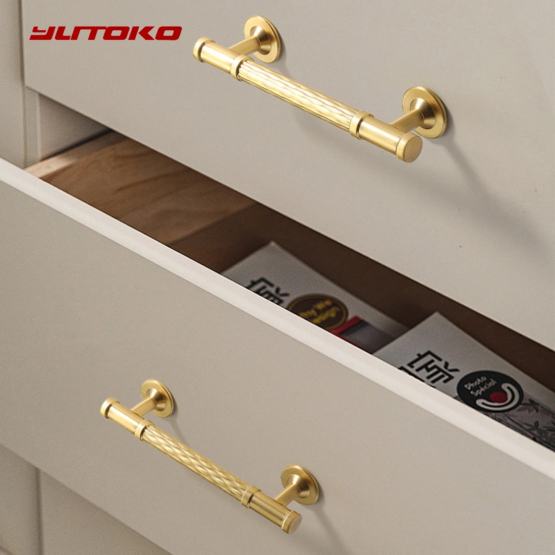 Brushed Brass Zinc Alloy Furniture Handles Gold Kitchen Cabinet Knobs Modern Drawer Pulls for Wardrobe Cupboard Hardware 96/128