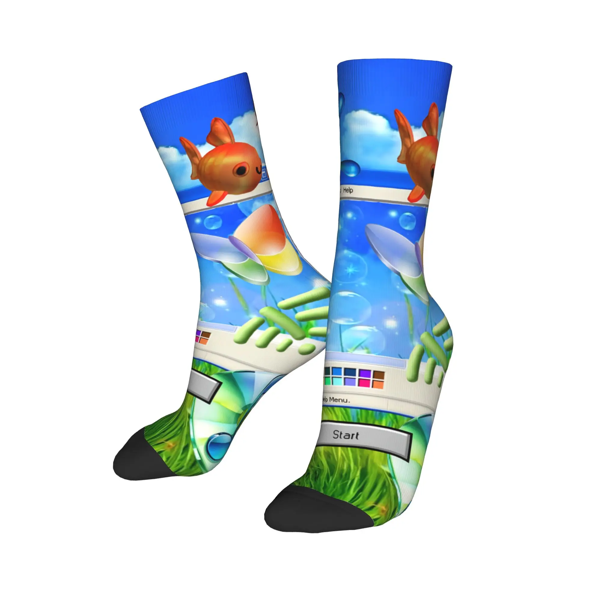 Frutiger Aero   Socks Men's Women's Aesthetic Fish Computer Socks Harajuku Spring Summer Autumn Winter Middle Tube Socks Gifts